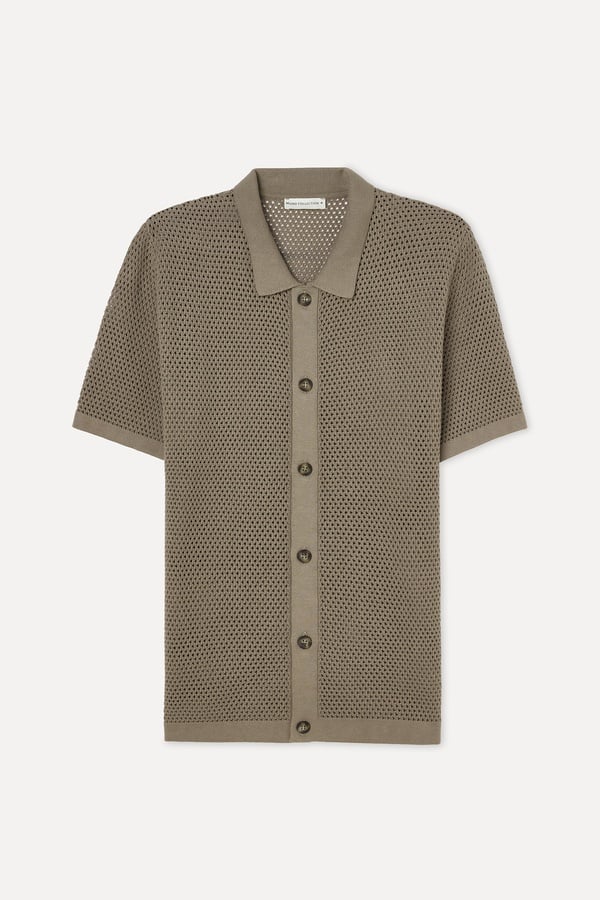 Erkek Vizon Rengi Polo Yaka Kısa Kollu Triko Hırka