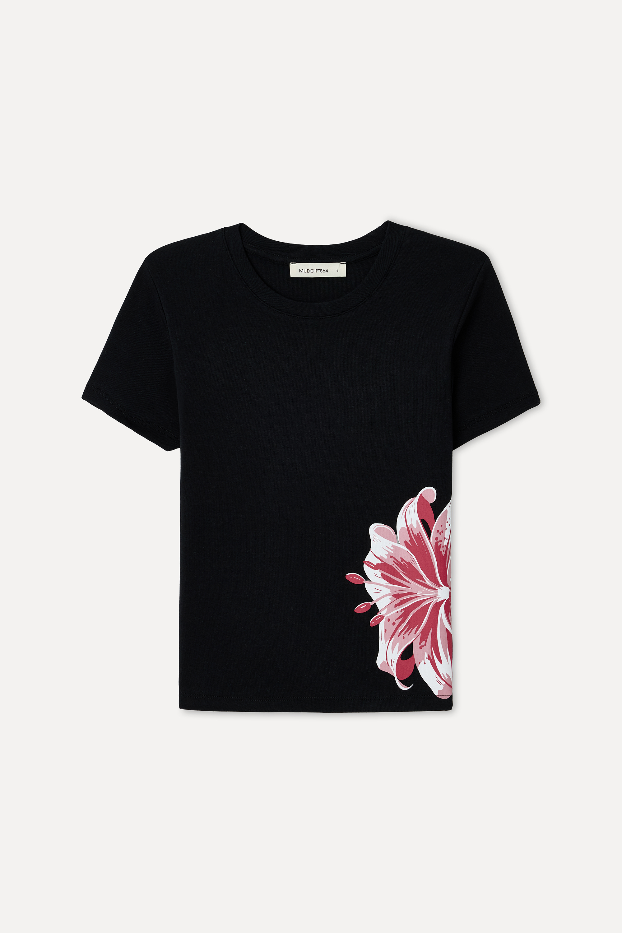 Kadın Siyah Fitted Baskılı Bisiklet Yaka T-Shirt