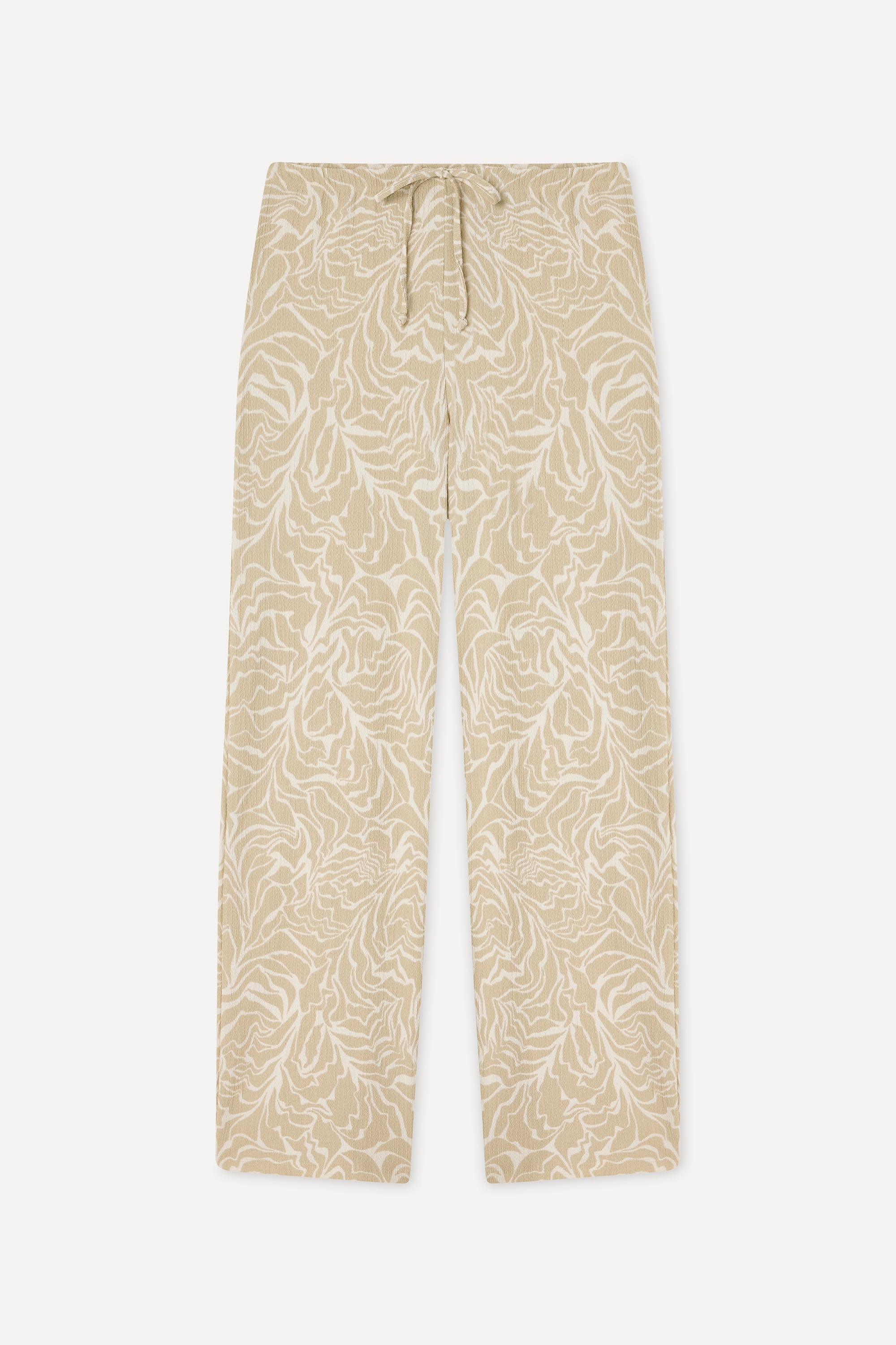 Mudo Kadın Bej Desenli Beli Bağlamalı Wide Leg Pantolon