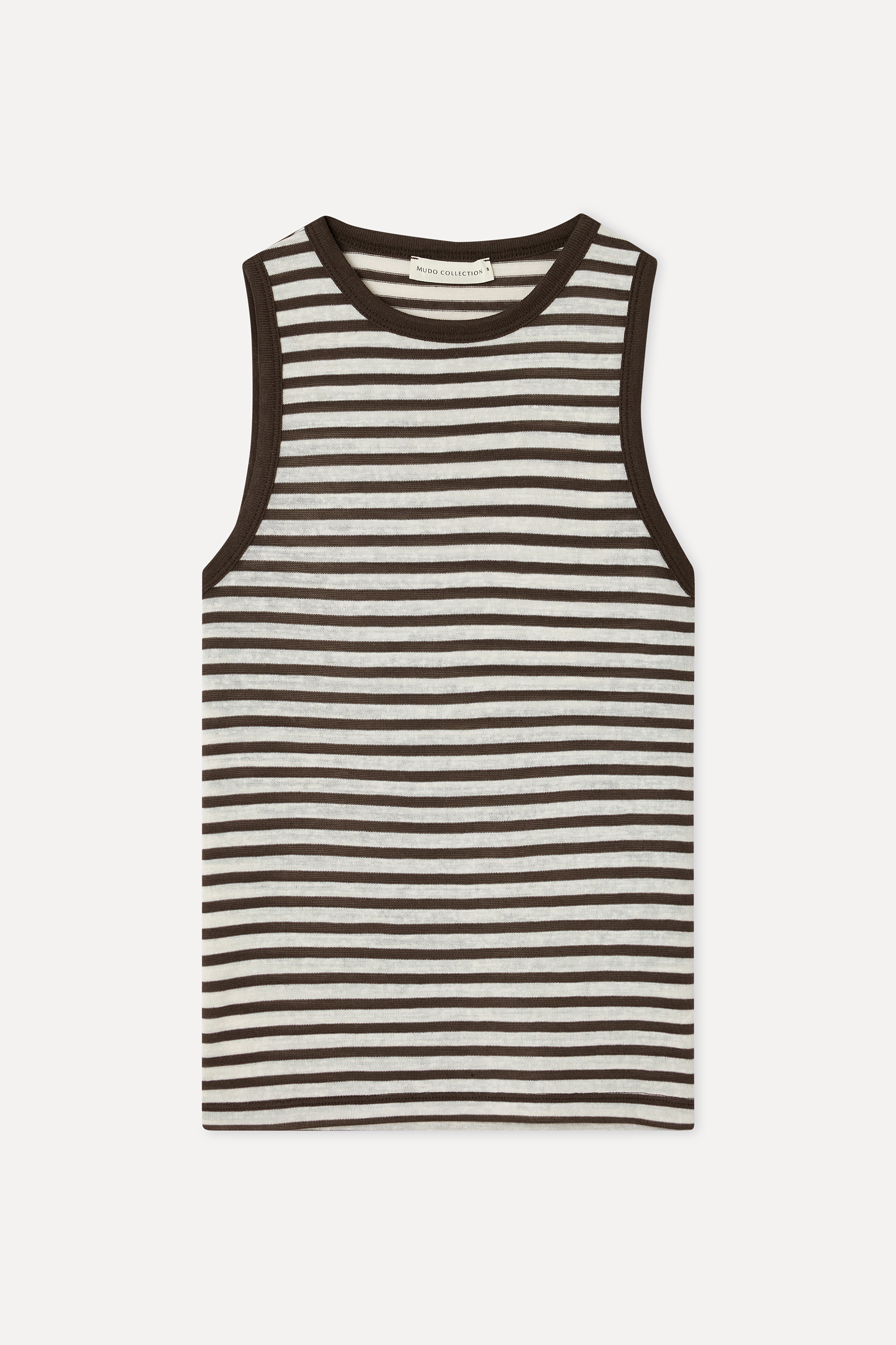 Kadın Kahverengi Fitted Çizgili Bisiklet Yaka Kolsuz T-Shirt