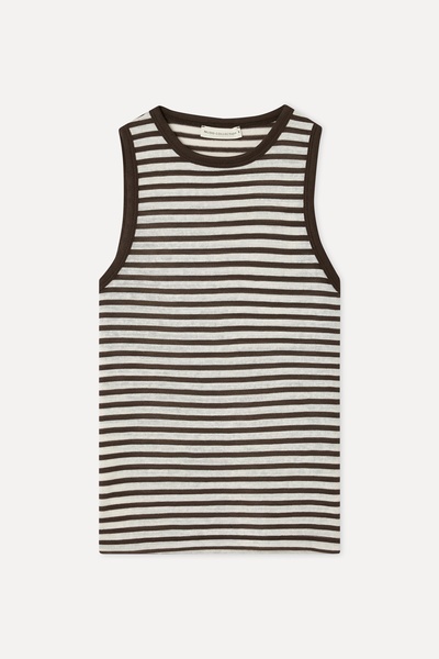Mudo Kadın Kahverengi Fitted Çizgili Bisiklet Yaka Kolsuz T-Shirt