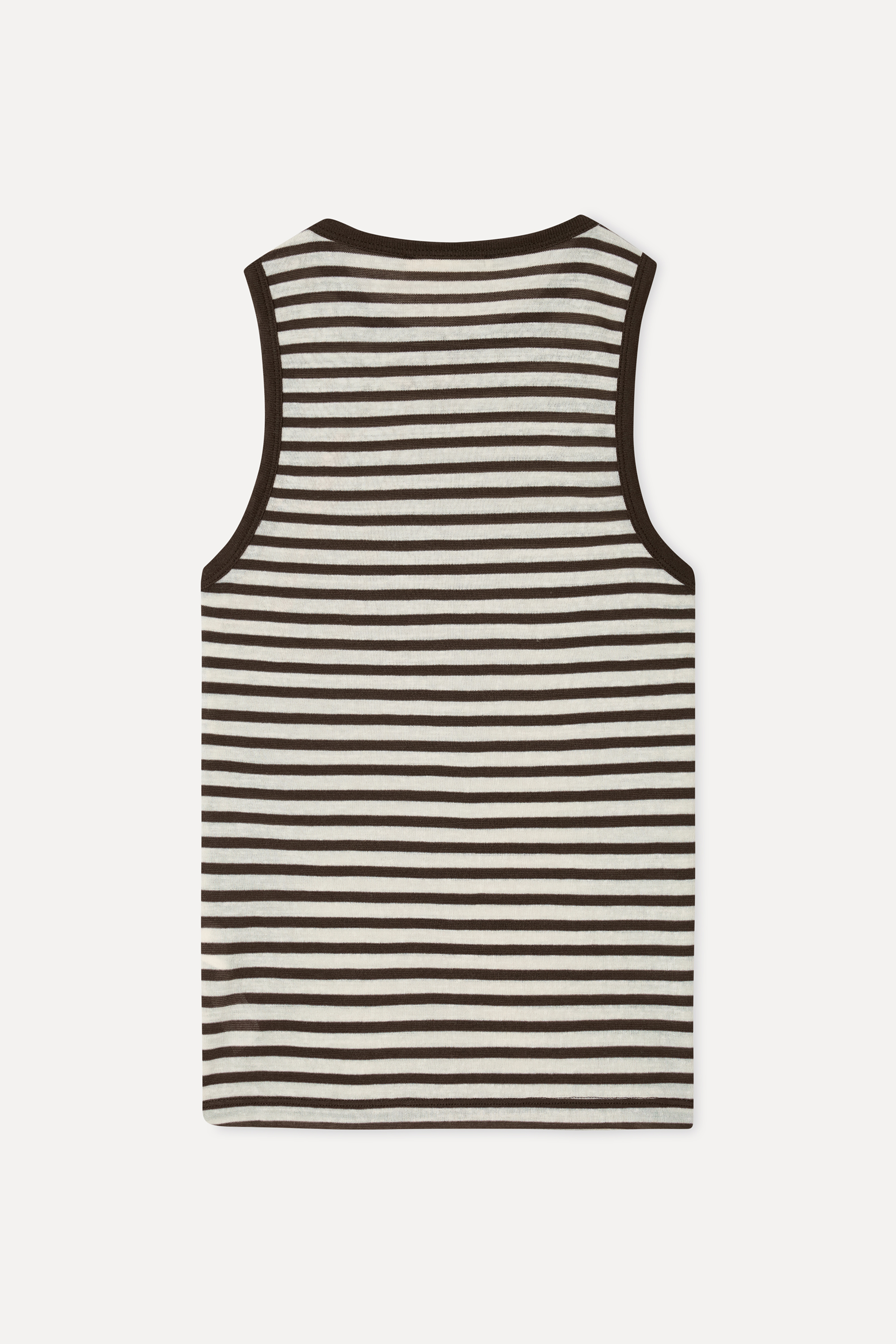 Kadın Kahverengi Fitted Çizgili Bisiklet Yaka Kolsuz T-Shirt