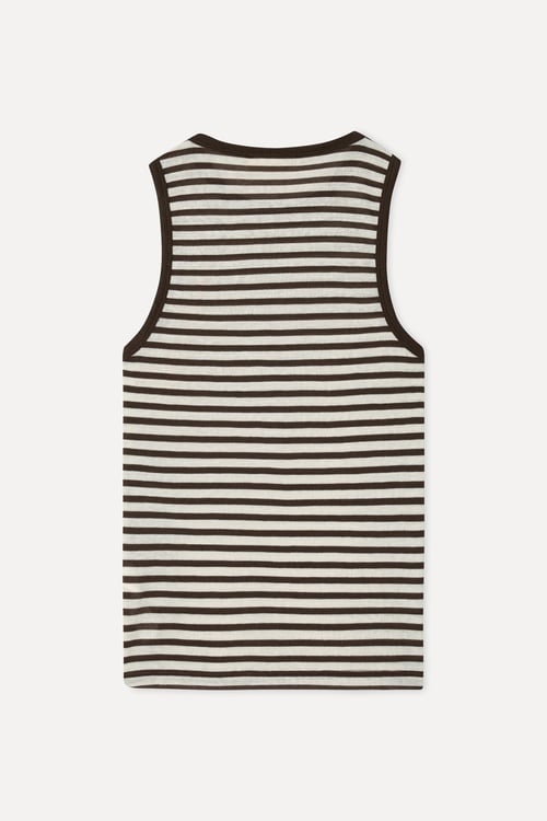 Kadın Kahverengi Fitted Çizgili Bisiklet Yaka Kolsuz T-Shirt