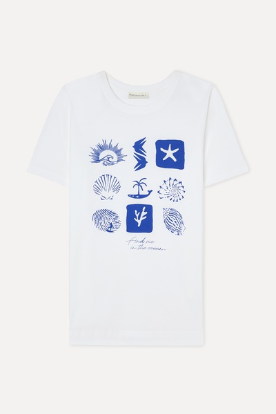 Mudo Kadın Kırık Beyaz Baskılı Bisiklet Yaka T-Shirt