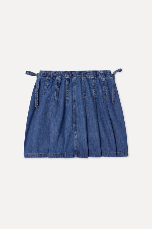 Kadın İndigo Comfort Fit Bağlama Detaylı Jean Etek
