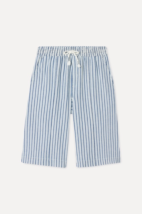 Kadın Beyaz Çizgili Relax Fit Chino Şort