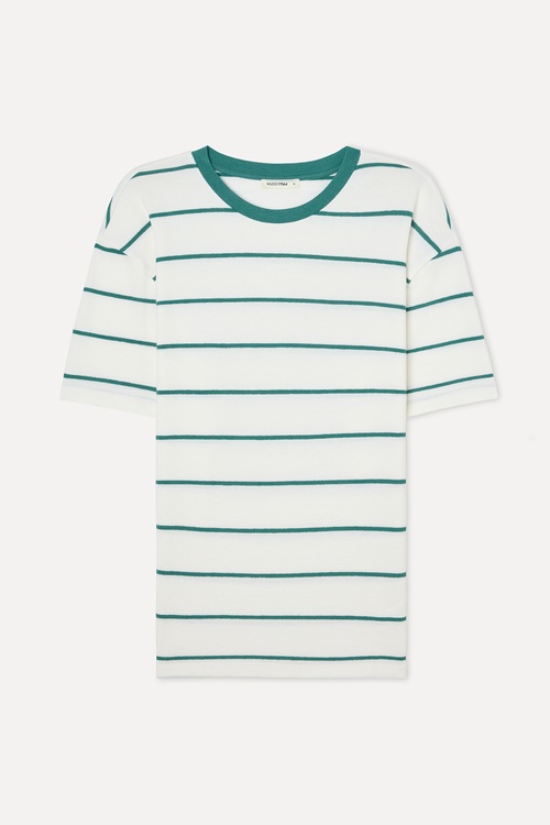 Erkek Yeşil Çizgili Comfort Fit Bisiklet Yaka T-Shirt