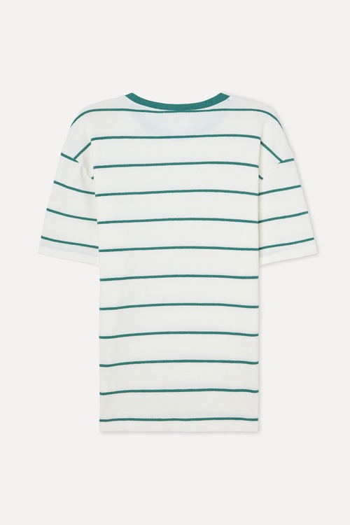  Erkek Yeşil Çizgili Comfort Fit Bisiklet Yaka T-Shirt