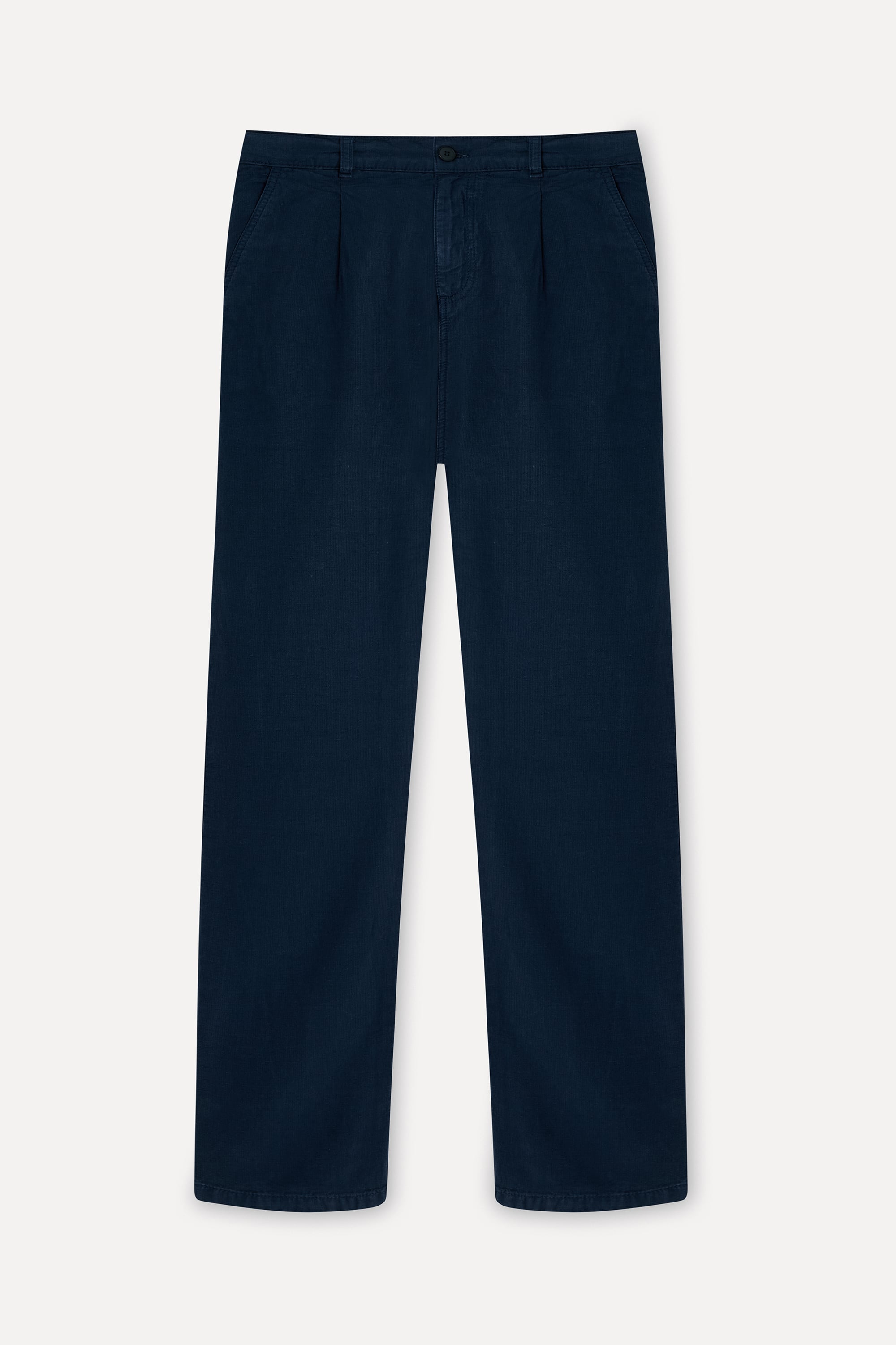 Erkek Lacivert Loose Fit Keten Karışımlı Pantolon