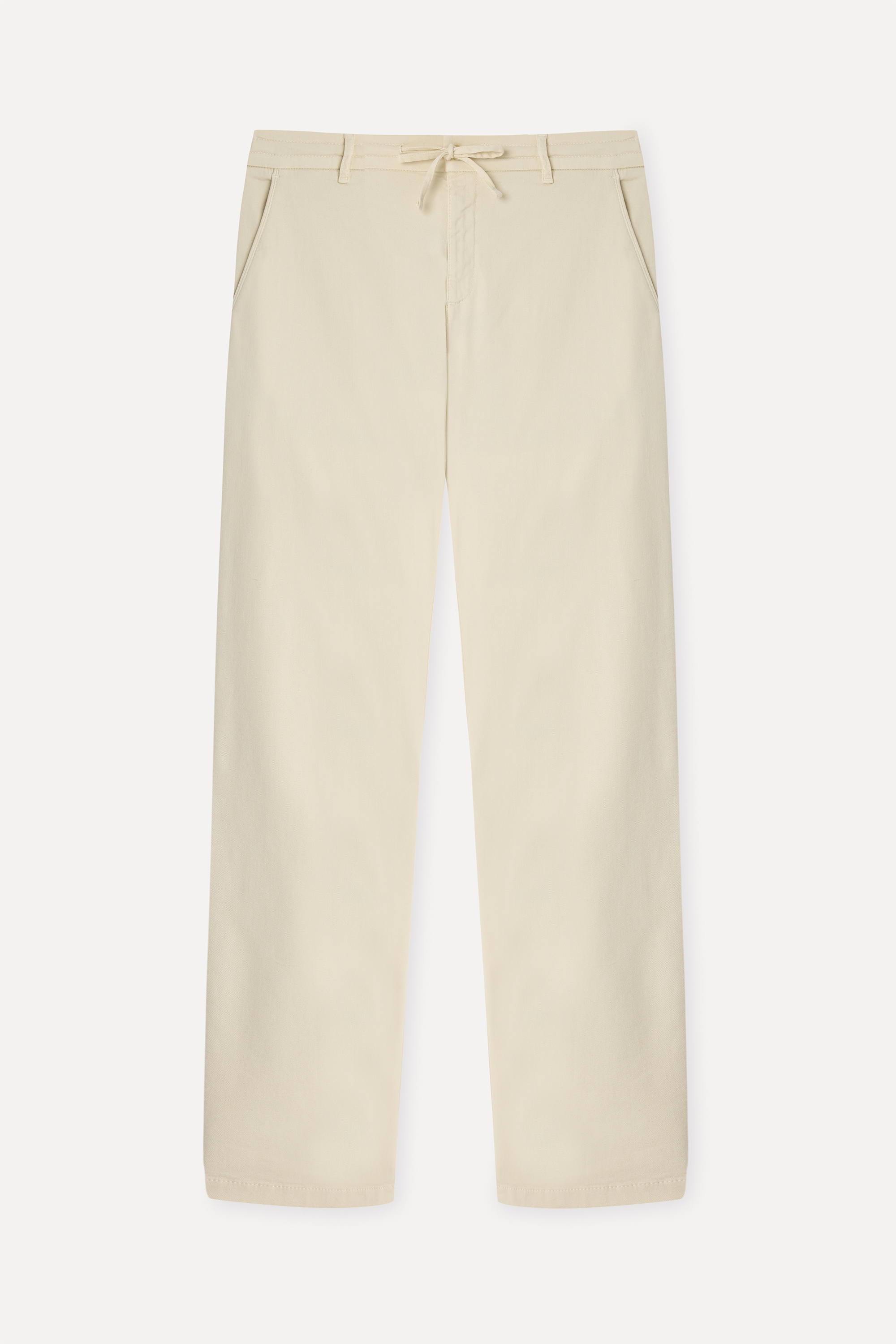 Erkek Kemik Rengi Beli Bağlamalı Tapered Fit Chino Pantolon