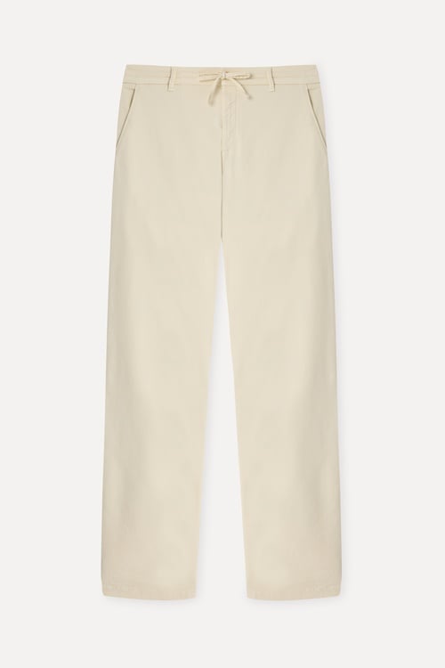 Erkek Kemik Rengi Beli Bağlamalı Tapered Fit Chino Pantolon