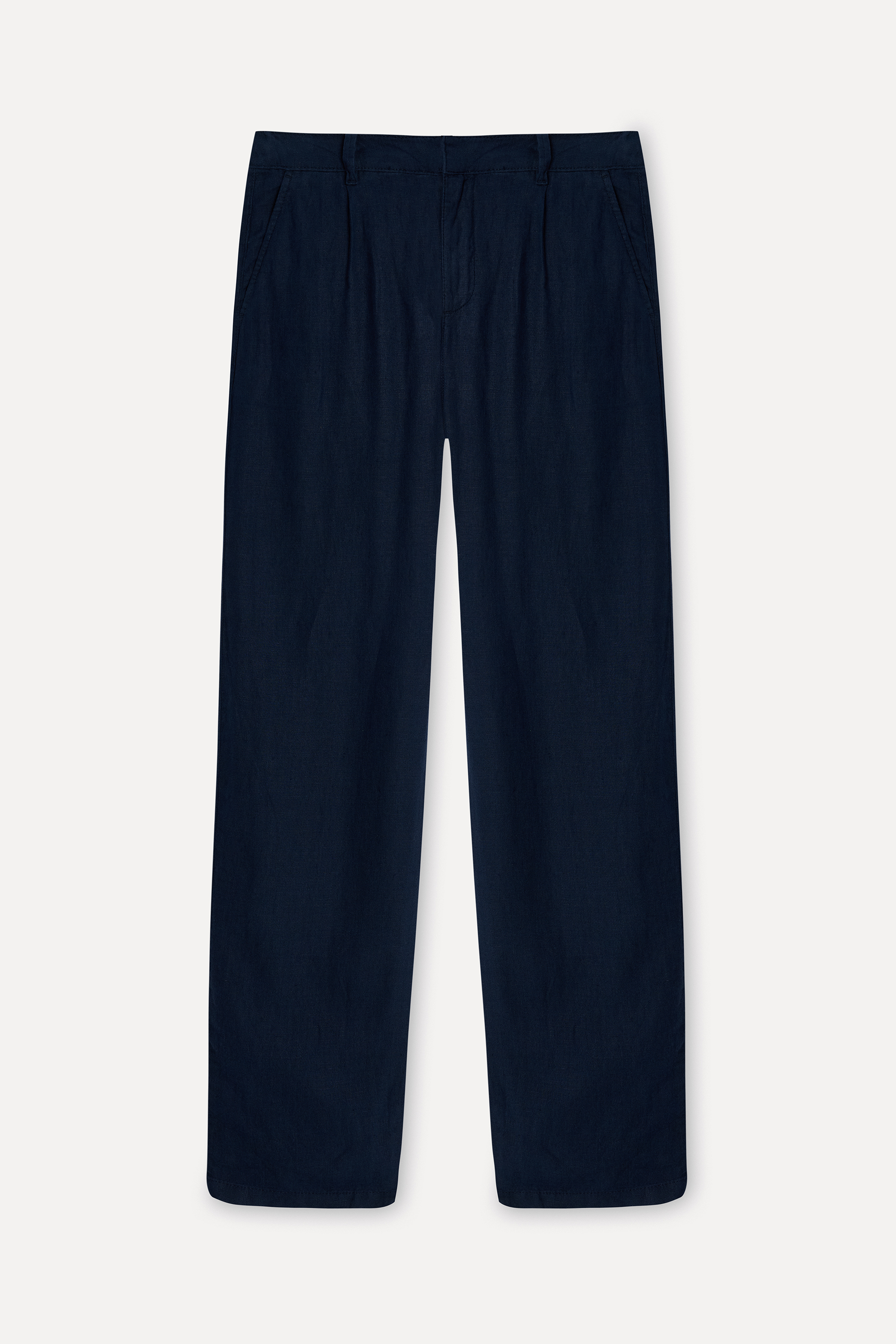 Erkek Lacivert Straight Fit Keten Pantolon