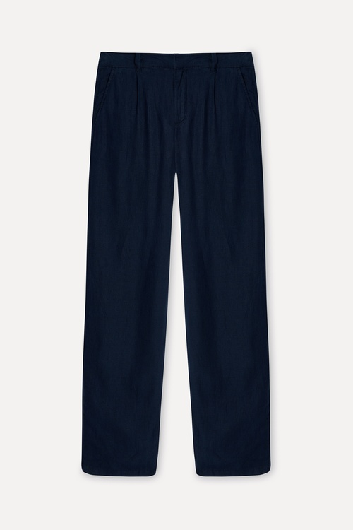 Erkek Lacivert Straight Fit Keten Pantolon