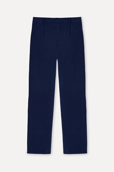 Mudo Erkek Lacivert Straight Fit Keten Pantolon