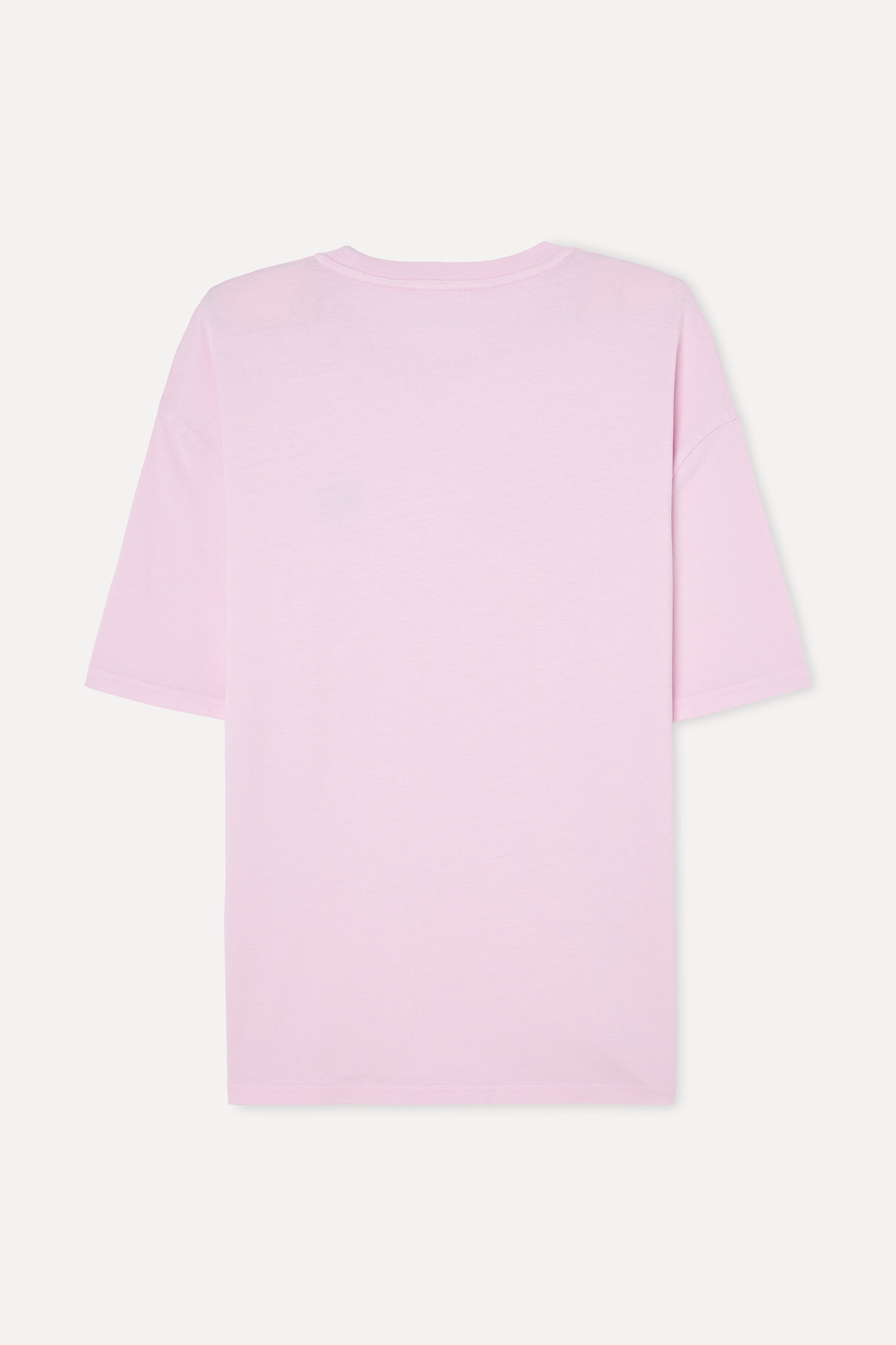 Erkek Pembe Nakışlı Oversize Bisiklet Yaka T-Shirt