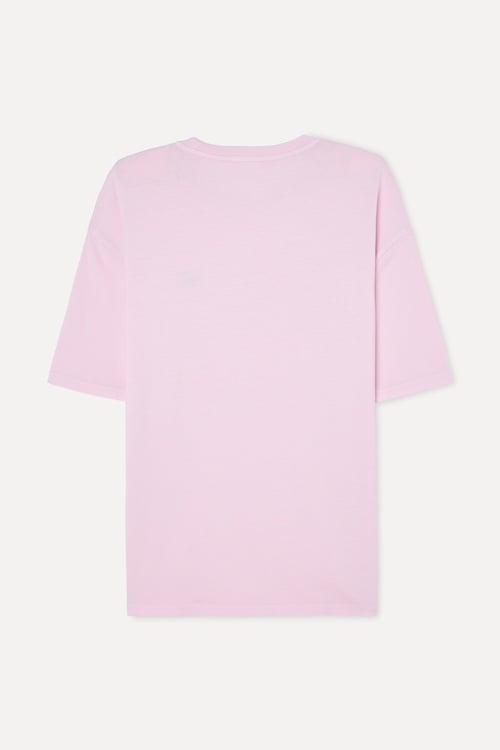 Erkek Pembe Nakışlı Oversize Bisiklet Yaka T-Shirt