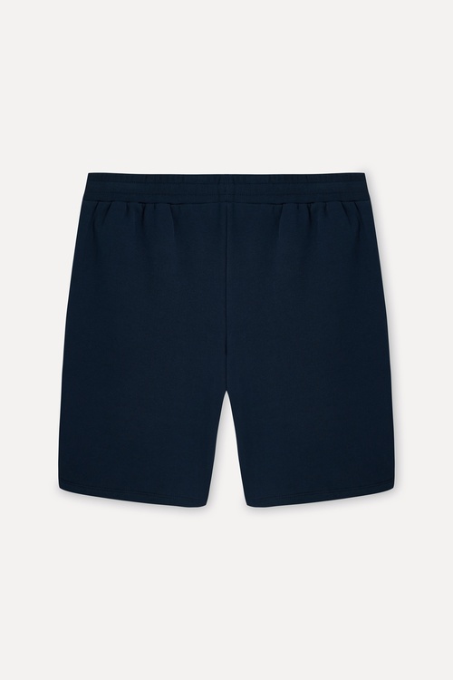Erkek Lacivert Straight Fit Beli Bağlamalı Şort
