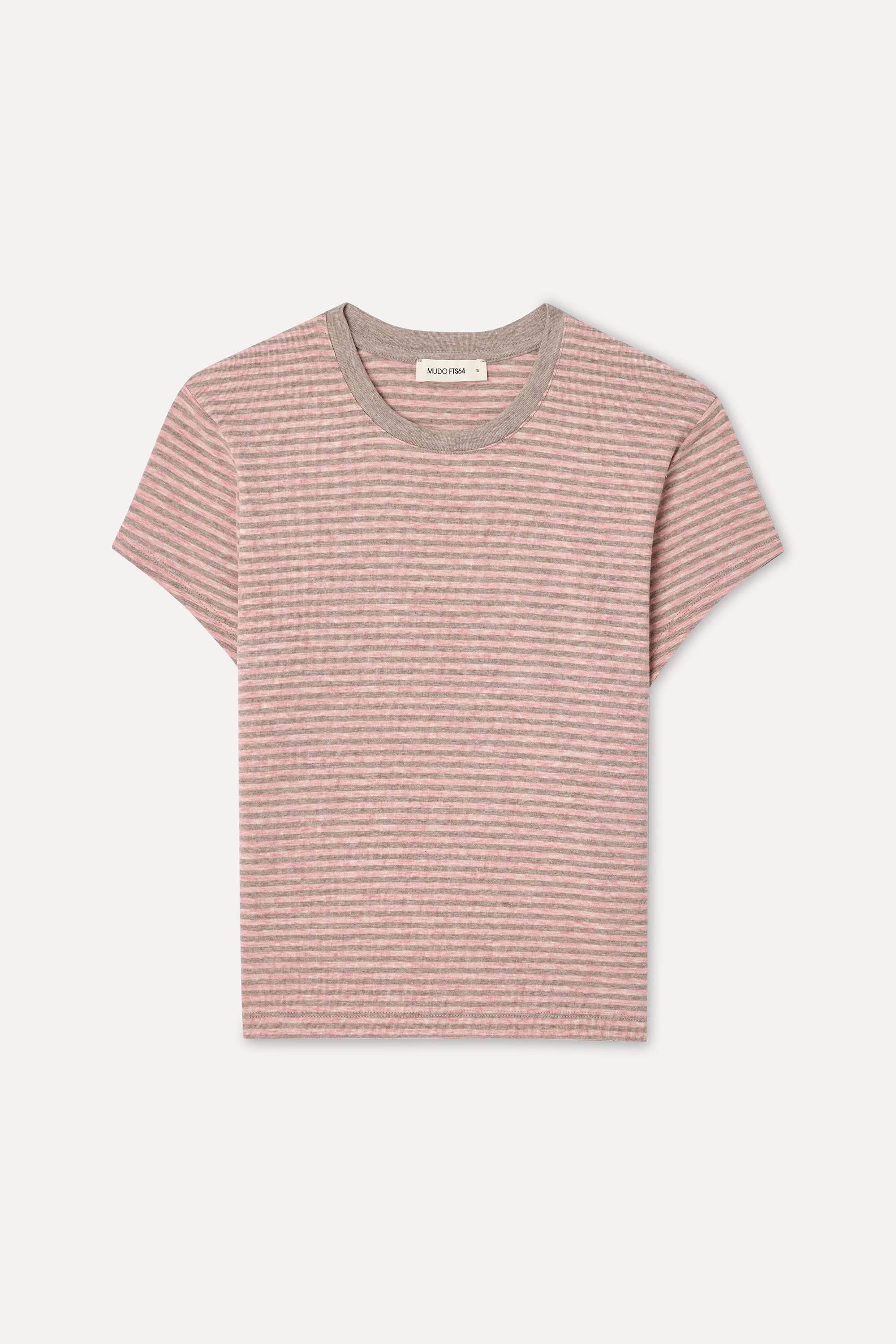 Kadın Pembe Çizgili Fitted Bisiklet Yaka T-Shirt