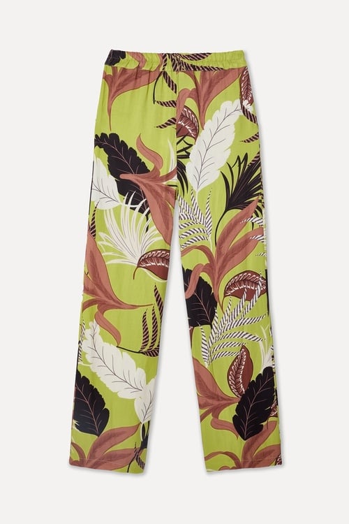  Kadın Yeşil Desenli Straight Fit Pantolon