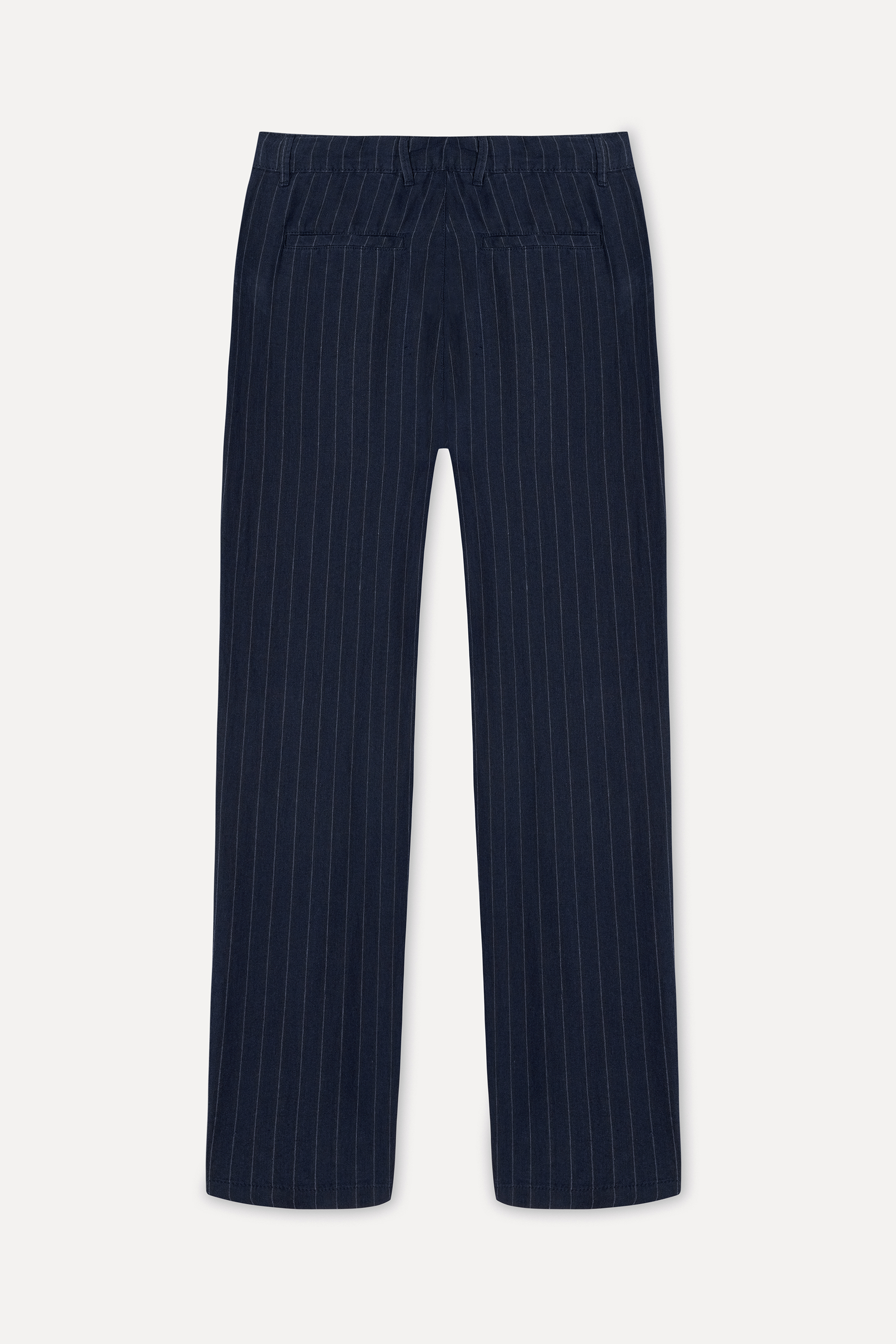 Erkek Lacivert Çizgili Tapered Fit Keten Pantolon