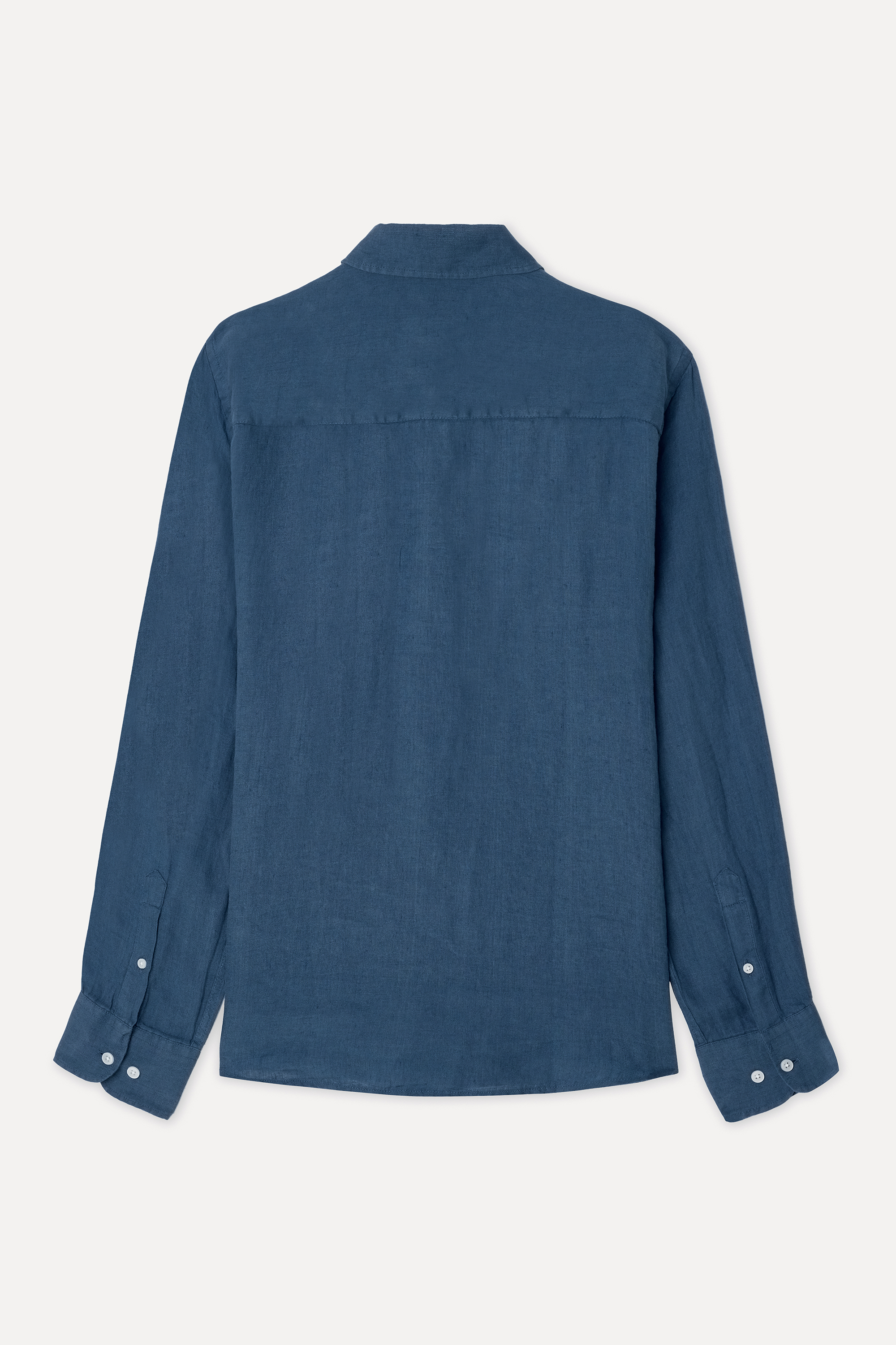 Erkek İndigo Regular Fit Uzun Kollu Keten Gömlek