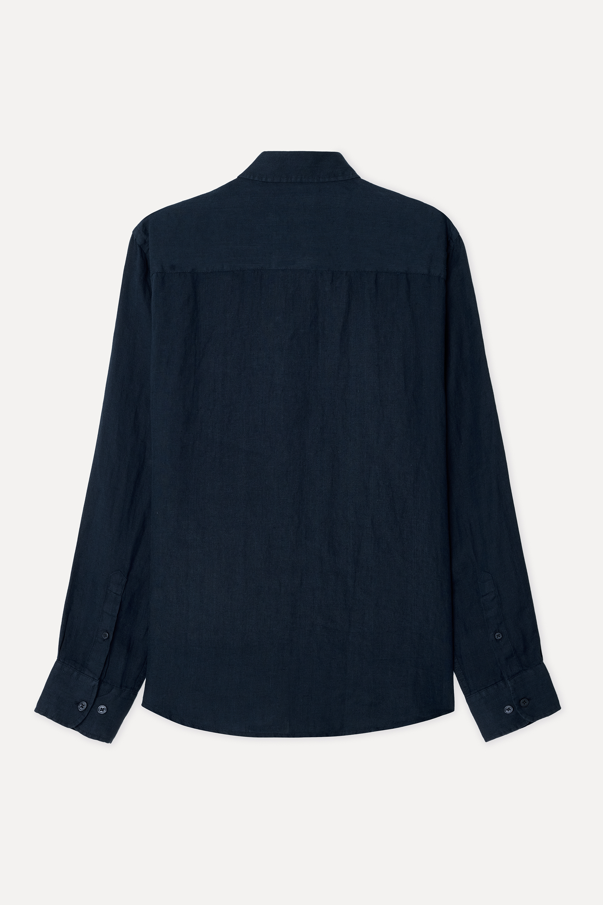 Erkek Lacivert Regular Fit Uzun Kollu Keten Gömlek