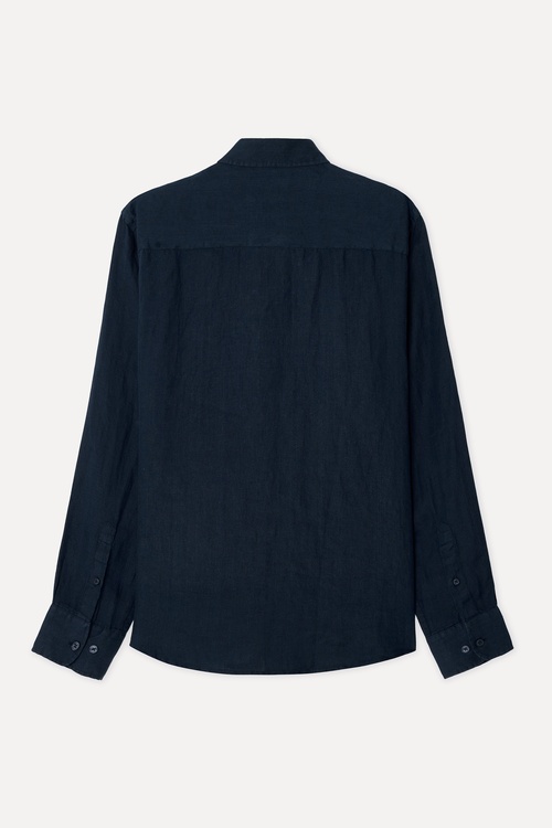  Erkek Lacivert Regular Fit Uzun Kollu Keten Gömlek