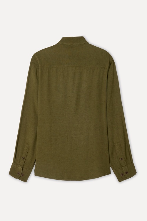  Erkek Haki Regular Fit Uzun Kollu Gömlek