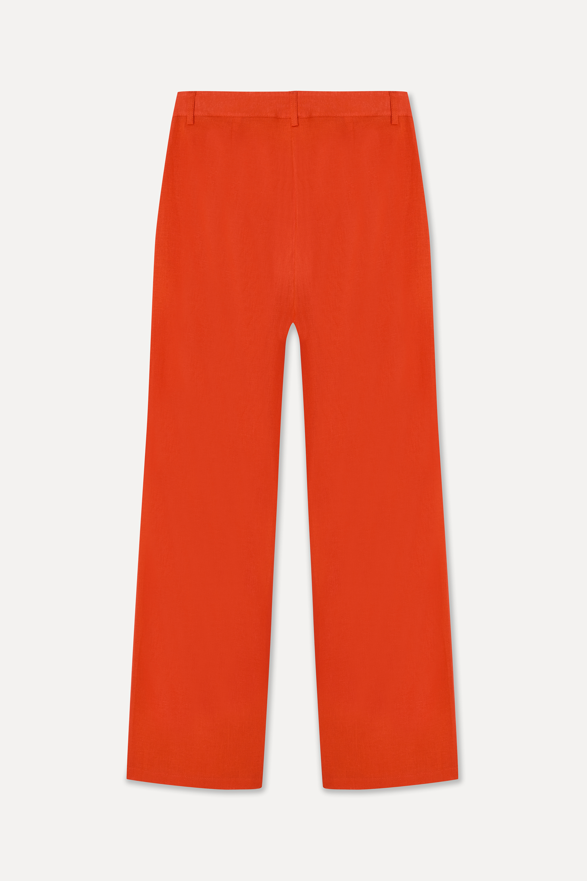 Kadın Kırmızı Straight Fit Keten Karışımlı Pantolon