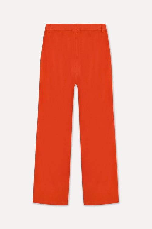 Kadın Kırmızı Straight Fit Keten Karışımlı Pantolon