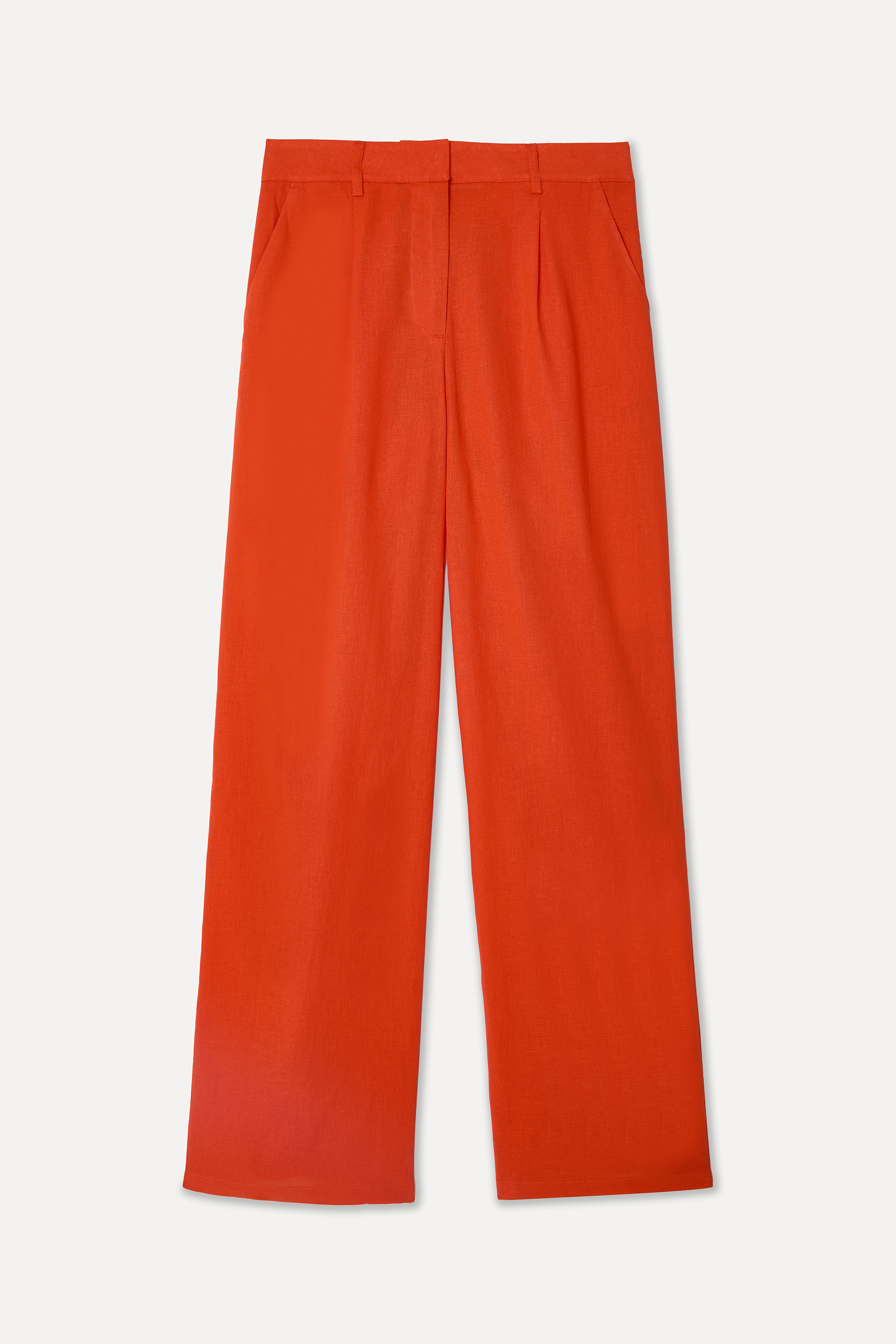 Kadın Kırmızı Straight Fit Keten Karışımlı Pantolon