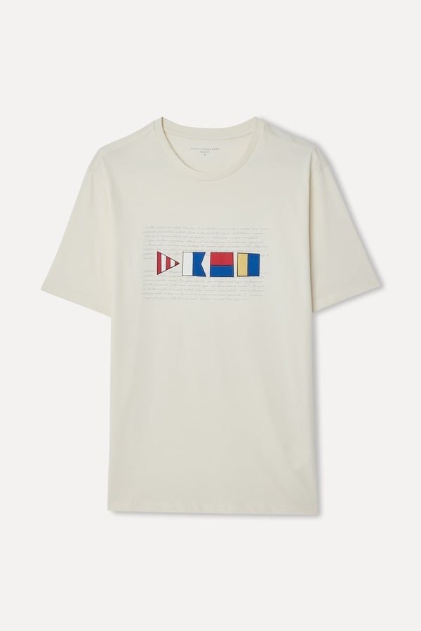 Erkek Taş Rengi Baskılı Bisiklet Yaka T-Shirt