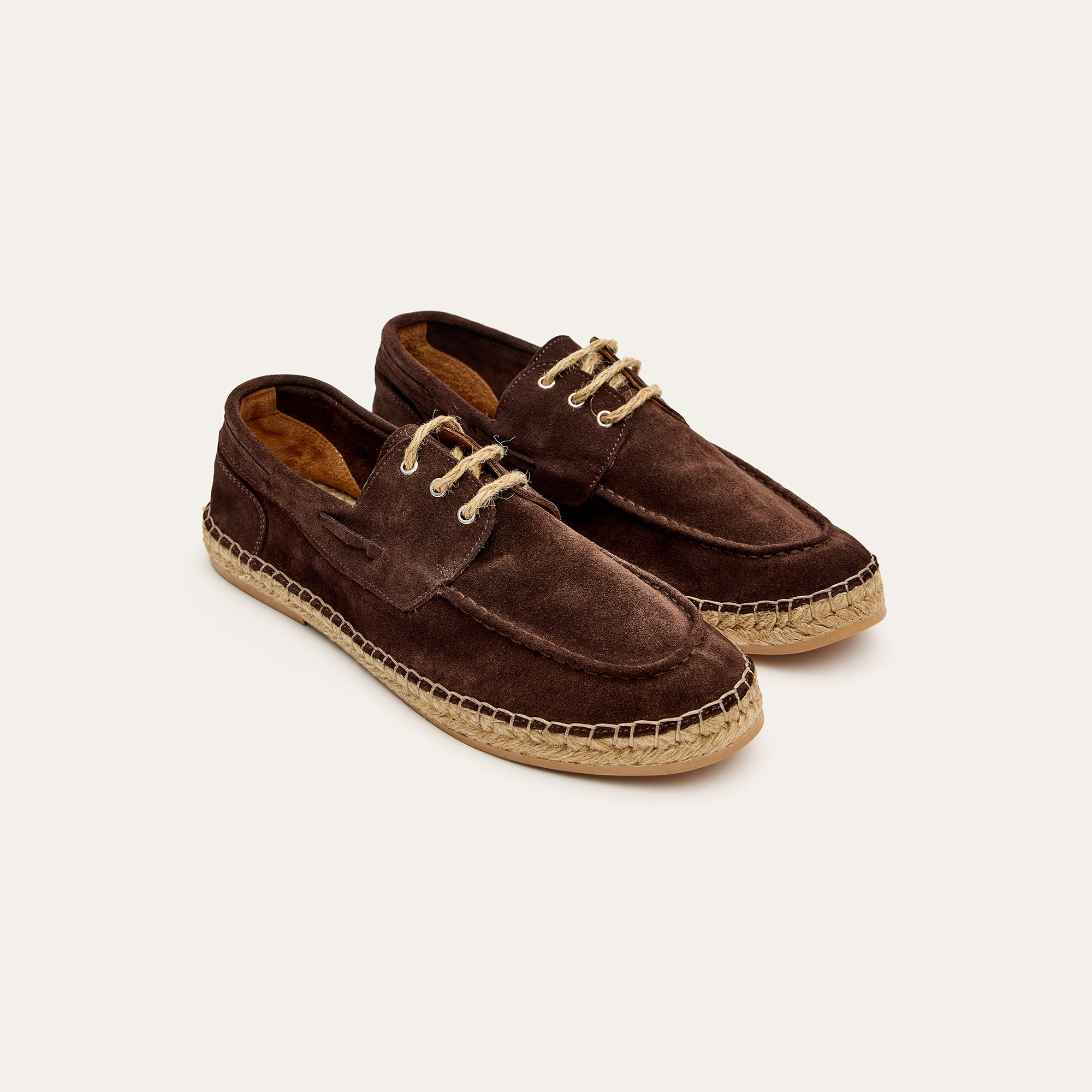 Erkek Kahverengi Bağcıklı Deri Espadril Ayakkabı