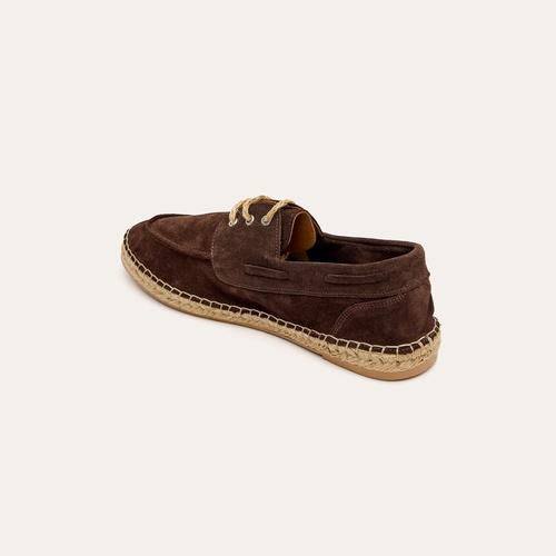 Erkek Kahverengi Bağcıklı Deri Espadril Ayakkabı