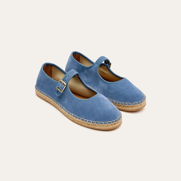 Kadın Gri Mavi Deri Espadril