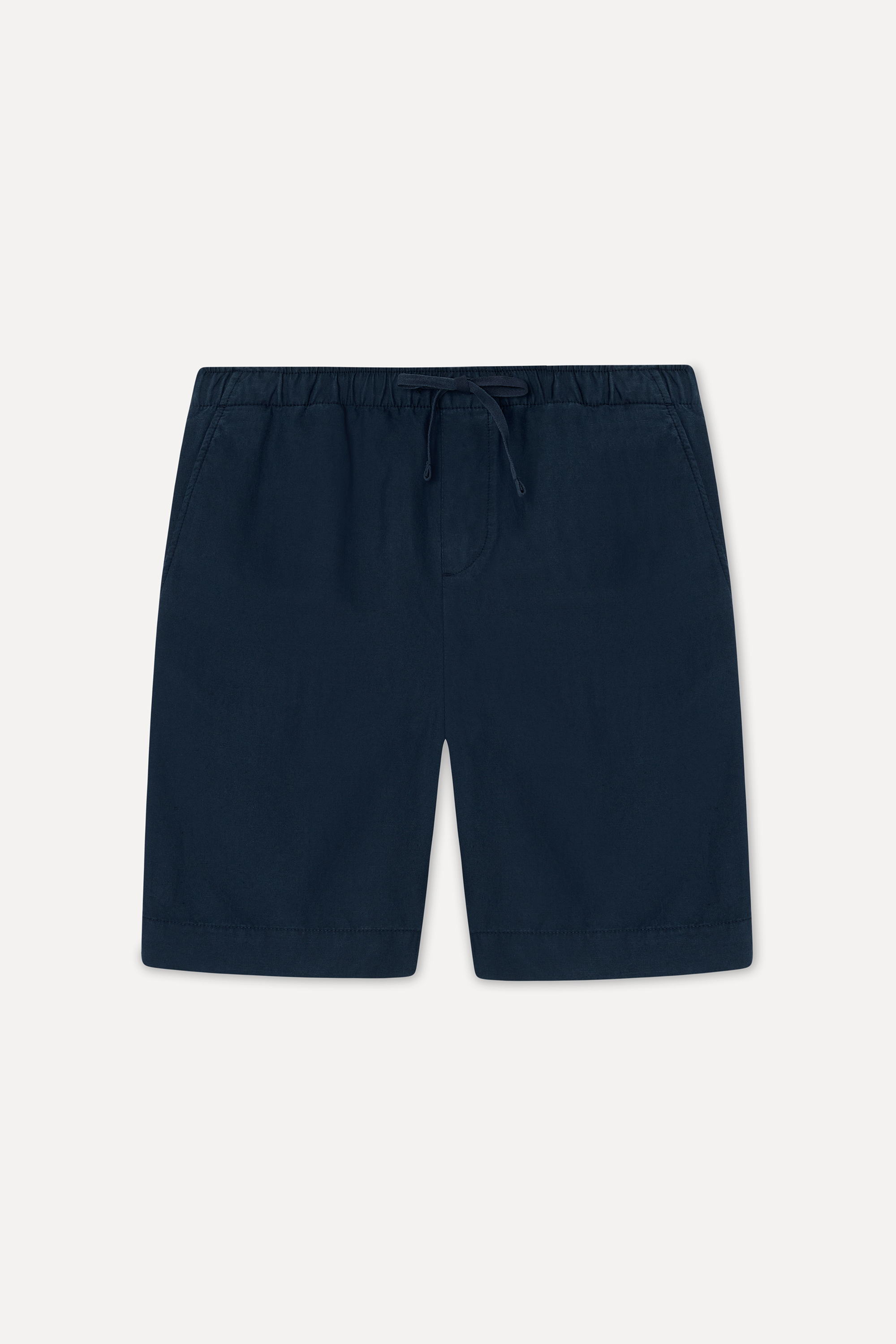 Erkek Lacivert Straight Fit Keten Karışımlı Şort