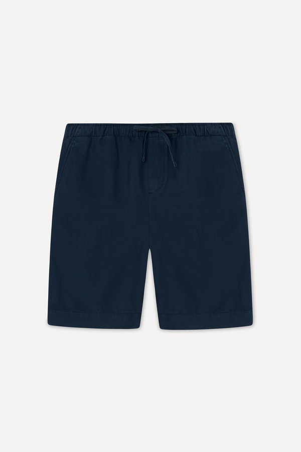 Erkek Lacivert Straight Fit Keten Karışımlı Şort