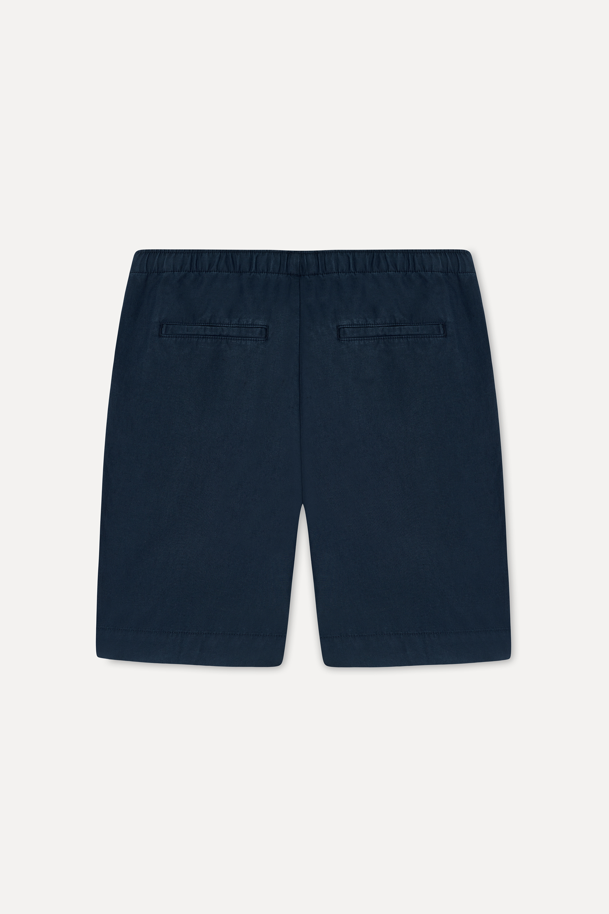 Erkek Lacivert Straight Fit Keten Karışımlı Şort