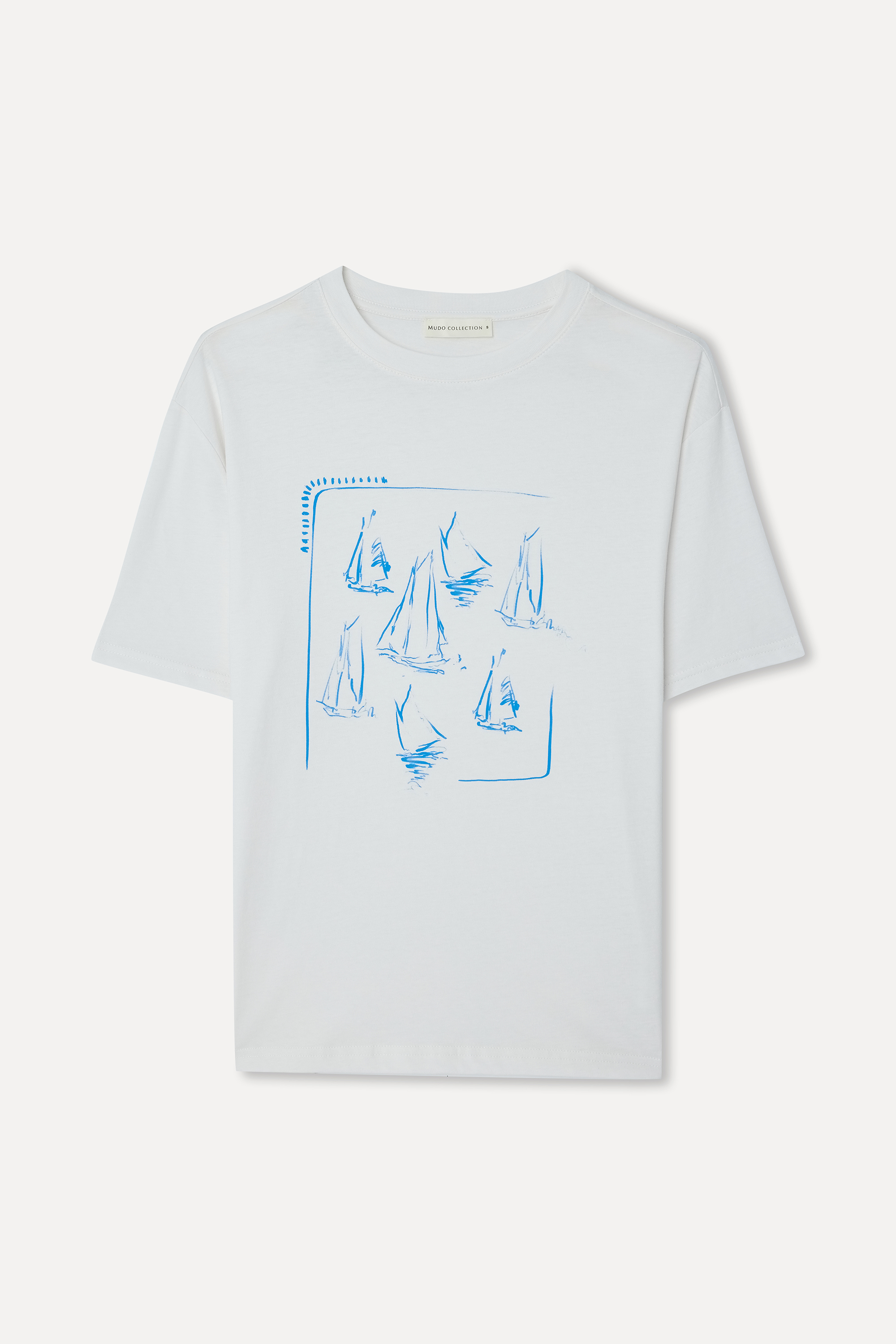 Kadın Kırık Beyaz Baskılı Bisiklet Yaka T-Shirt