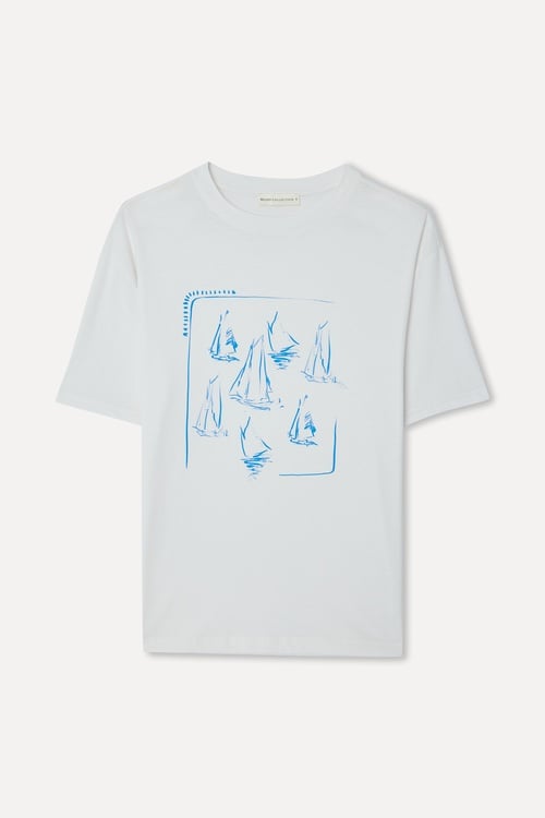 Kadın Kırık Beyaz Baskılı Bisiklet Yaka T-Shirt