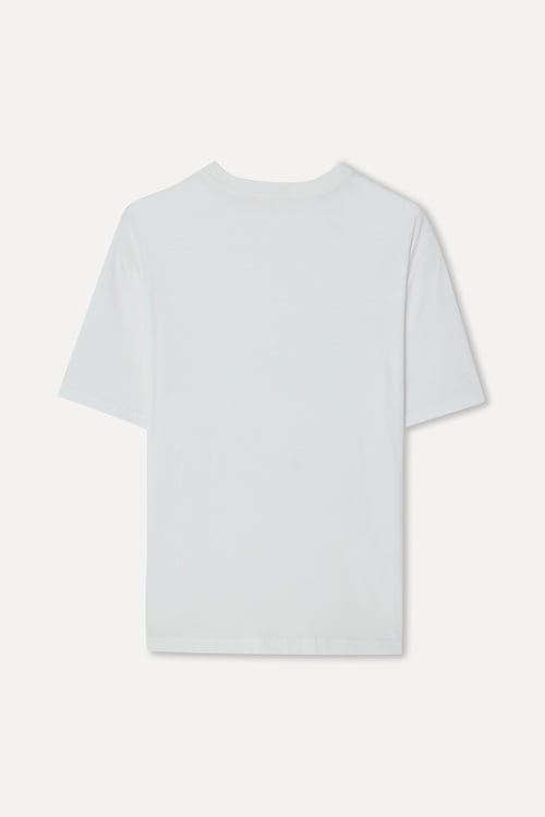 Kadın Kırık Beyaz Baskılı Bisiklet Yaka T-Shirt