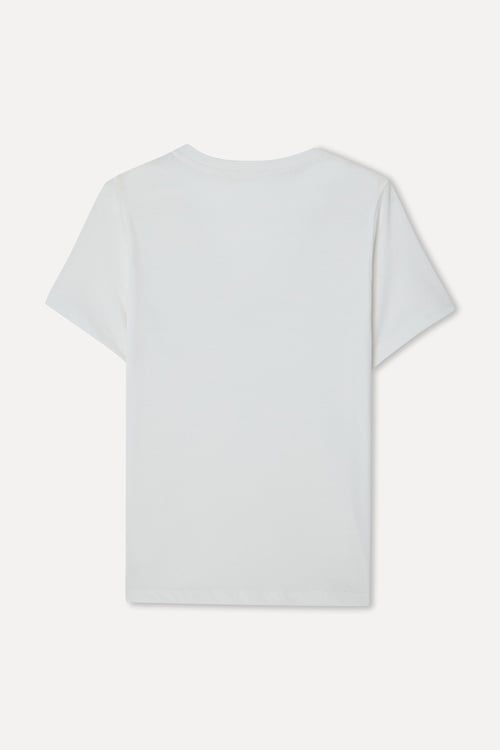 Kadın Kırık Beyaz Baskılı Bisiklet Yaka T-Shirt