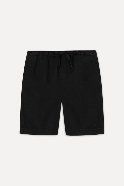 Erkek Siyah Straight Fit Keten Karışımlı Şort