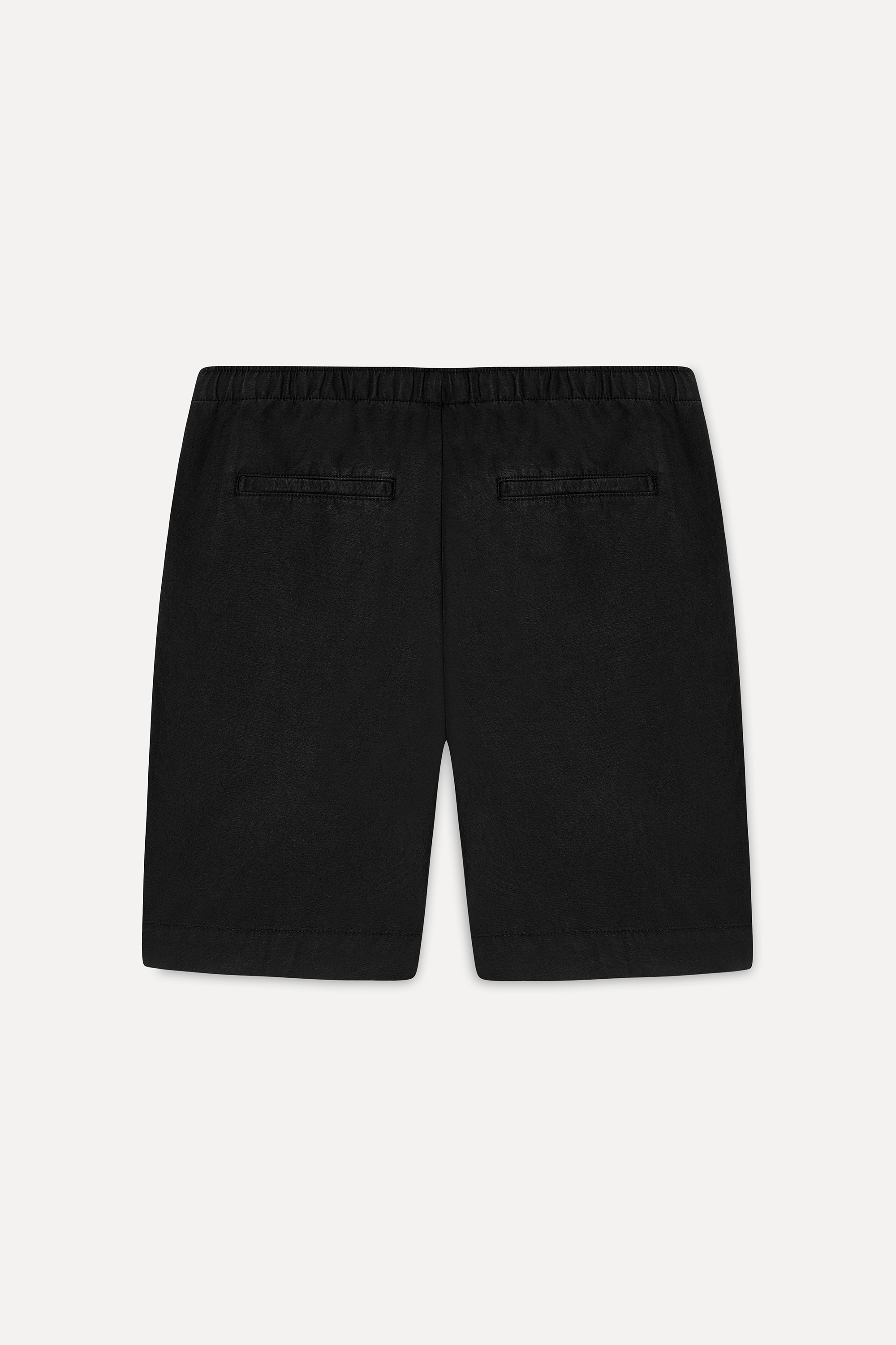 Erkek Siyah Straight Fit Keten Karışımlı Şort
