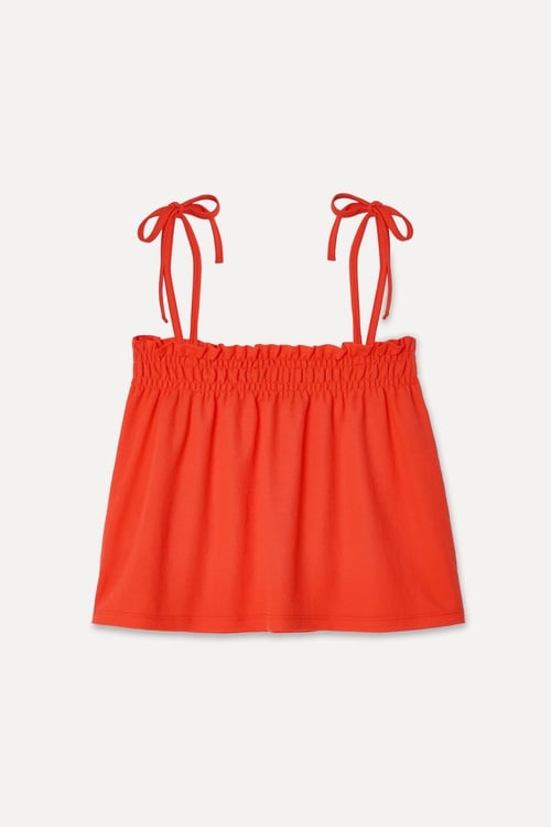  Kadın Kırmızı Loose Fit Büzgülü Kolsuz Bluz