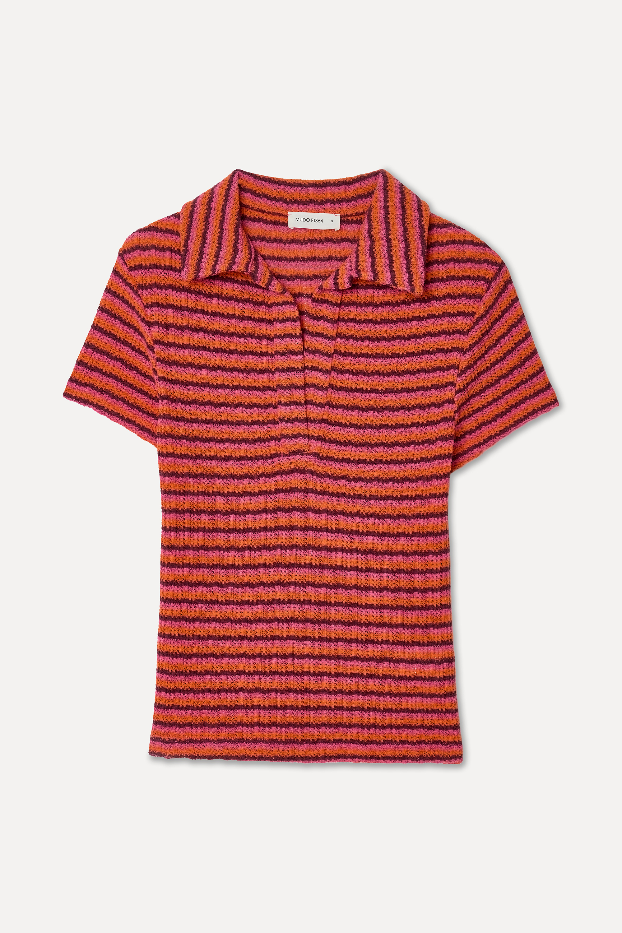 Kadın Turuncu Fitted Çizgili Polo Yaka T-Shirt