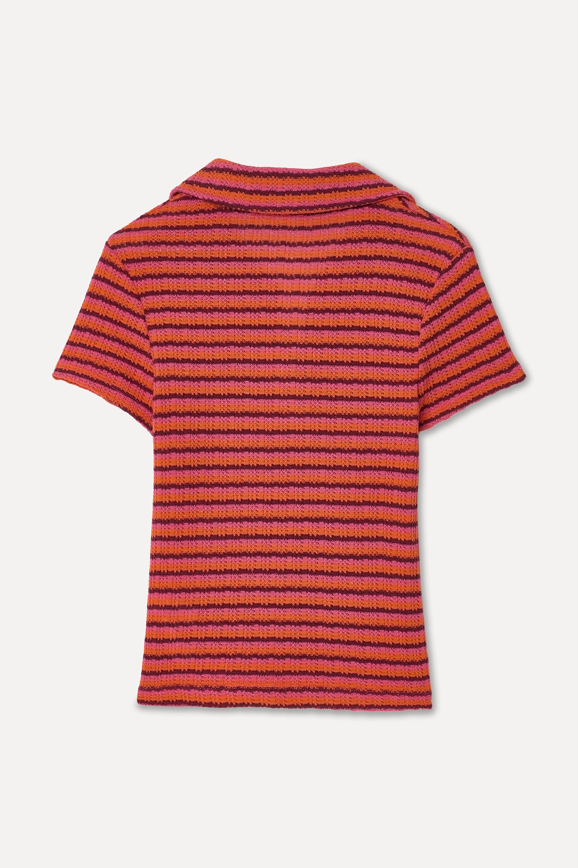 Kadın Turuncu Fitted Çizgili Polo Yaka T-Shirt