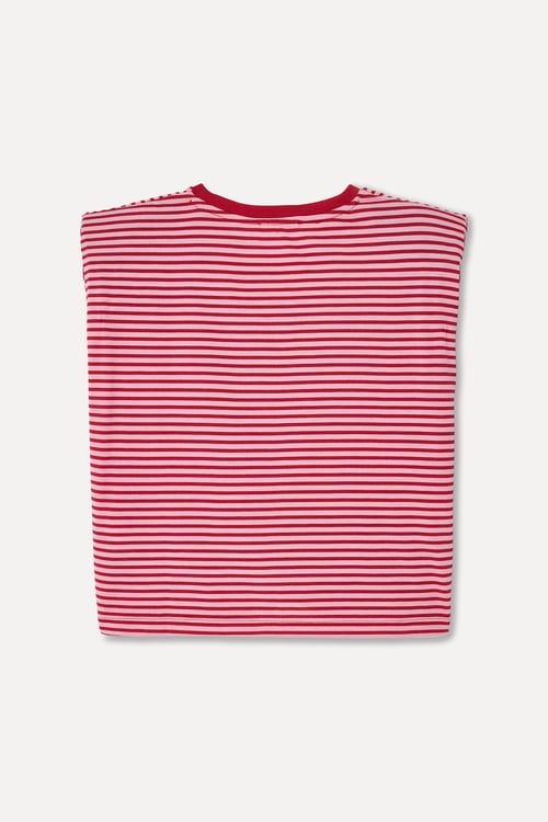Kadın Pembe Çizgili Bisiklet Yaka T-Shirt