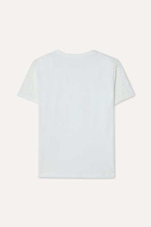 Kadın Kırık Beyaz Fisto Kumaş Bisiklet Yaka T-Shirt