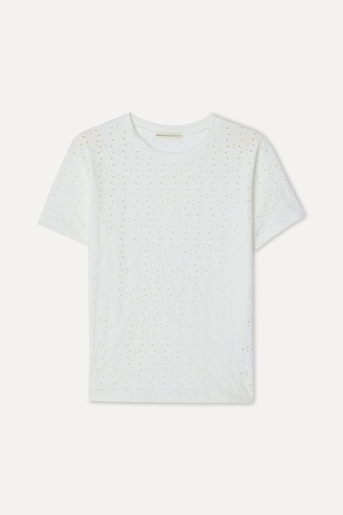 Kadın Kırık Beyaz Fisto Kumaş Bisiklet Yaka T-Shirt